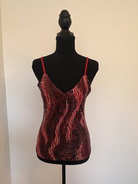 ✨ Casual Ladies Red & Black Sequined Animal Print Tank Top ✨ Size XS